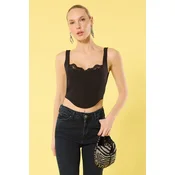 Trendyol Black Plain Sweetheart Neck Strap Lace Detail Woven Finike Chic/Night Bustier