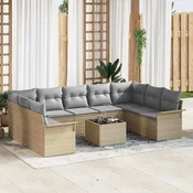 Sjedeća garnitura za vrt 10 kom. Bež poliratan 289 x 132,5 x 85 cm