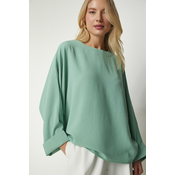 Happiness Istanbul Womens Aquatic Green Bat Sleeves Flounced Aerobatic Binocular Blouse
