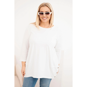 Kesi Plus Size womens blouse made of cotton with decorative buttons and rolled-up sleeves ecru