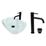 shumee GTM Design Aufsatzwaschbecken 46 cm Matt Set mit Waschtischbatterie und Stopfen - Aufsatzwaschbecken Oval für Badezimmer - Modern Waschbecken ohne Hahnloch - Waschbecken mit Armature