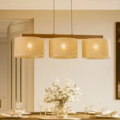 TK Lighting Visoka svetilka Juta, trojna, palica - Dnevna soba/jedilnica - bež, svetlo les - Tkanine/tekstil