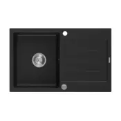 Mexen Bruno granitno pomivalno korito 1-prekatno z odcejalnikom 795 x 495 mm, črno, sifon krom - 6513791010-77