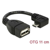 Kabel DELOCK, micro USB (M) na USB 2.0 (Ž) pod kotom 90°, OTG funkcija, 11cm, črn