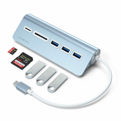 Satechi USB adapter, aluminij, 3x USB 3.0, MicroSD, modro
