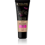 Eveline Cosmetics Selfie Time tekuci puder i korektor 2 u 1 nijansa 03 Vanilla 30 ml