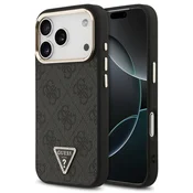 Guess PU usnje 4G, trikotni logotip s kristalčki, zlat okvir, zadnji ovitek MagSafe za iPhone 18 Pro, črn