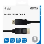 DELTACO DisplayPort Kabel, 4K UHD, 21,6 Gb/s, 2m, Crni