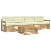 Set vanjskih sofa 5 pcs Bijela i krem Cvrsto drvo akacije
