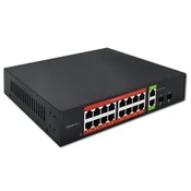Qoltec Przełącznik sieciowy SWITCH Gigabit Ethernet PoE | 16x RJ45 | 2x RJ45 Uplink | 2x SFP | 1000Mb /s