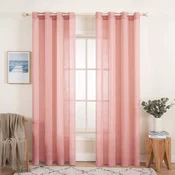 Nikcorp Polprosojne voal zavese komplet 2 kosov roza 140 x 260 cm, zavese z obročki za dnevno sobo in spalnico, eleganten laneni videz, 100% poliester, zračne in lahke zavese za moderen dom