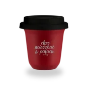 shumee 150 ml rdeč vrček Želim živeti v palači in se je*ati, s črnim pokrovom