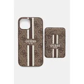 shumee Ovitek Guess MagSafe 4G Stripes za iPhone 15 z denarnico rjave barve