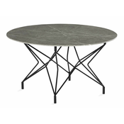 Klubska mizica Flint 162 Črna, Sivi marmor, 45cm, Steklo, Okrogla