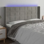 Vidaxl LED posteljno vzglavje svetlo sivo 183x16x118/128 cm žamet