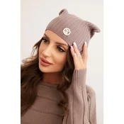 Kesi Womens ribbed hat with a decorative button made of wool and modal fango