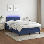 Greatstore Box spring postelja z vzmetnico LED modra 120x200 cm blago