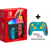 Igraca konzola NINTENDO SWITCH OLED + Adventure Controller, crveni i plavi Joy-Con