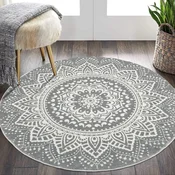 Nikcorp Okrogla preproga shaggy boho Okrogel Shaggy 160 cm siva, mikrovlakna 1,1 cm puh, nedrseča podloga TPR, notranja in zunanja uporaba, preproga za balkon terasa dnevna soba spalnica