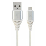 GEMBIRD Micro-USB kabl/ pleteni/ CC-USB2B-AMmBM-2M-BW2/ 2m/ srebrna/bela