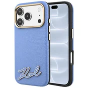 Premium ovitek Karl Lagerfeld Grained Leather with Resin Sign Logo MagSafe za iPhone 17 Pro/18 Pro - light blue