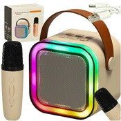 IKONKA Karaoke komplet z Bluetooth zvočnikom in mikrofonom, LED osvetlitev, bež IK-KX3379_1