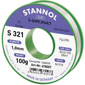 Stannol Stannol S321 2\,0% 1\,0MM SN99\,3CU0\,7CD 100G spajkalna žica\, neosvinčena neosvinčeni\, tuljava Sn99\,3Cu0\,7 ORH1 100 g 1 mm, (20395395)