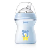 Chicco Naturalfeeling Plastična steklenička 250ml, silikonska duda, srednji pretok 2+, modra