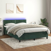 vidaXL vidaXL Box spring postelja z vzmetnico LED tem. zelena 140x190cm žamet, (20895419)