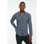 Trendyol Navy Blue Mens Slim Fit Large Collar Shirt