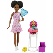 Mattel Barbie Nanny set za igranje Rodendanska zabava - crnokosa (FHY97)