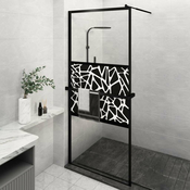 shumee Pregrada za tuš s polico črna 100x195 cm ESG steklo in aluminij