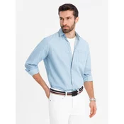 Ombre Mens denim shirt with embroidered pocket - light blue
