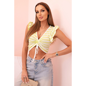 Kesi Womens ribbed blouse with gathering and ruffle green