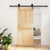 vidaXL Drsna vrata Naravna in črna 85 x 210 cm Masiven borov les