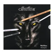 Umetniški kpl Cretacolor wolf paket 25 kosov v kovinski škatli (bele pastelne, art pastel, nero palčke, oglje, pribor)