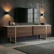 Hanah Home TV komoda Onera, 180 cm, travertin / orah Milano / zlatna