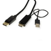 ROLINE Roline HDMI / DisplayPort / USB priključni kabel DisplayPort  vtič\, HDMI-A  vtič\, USB-A vtič 2.00 m črna 11.04.5992 zaščiten HDMI kabel, (20418487)