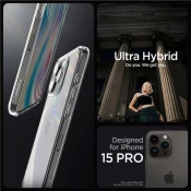shumee Ovitek Spigen Crystal Hybrid za iPhone 15 Pro - prozoren