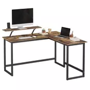 Songmics Pisalna miza v obliki črke L, 140x130x92,2 cm, rjava