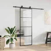 shumee vidaXL Drsna vrata z opremo črna 76x205 cm ESG steklo