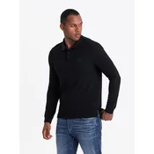Ombre Structured mens polo longsleeve with patch - black