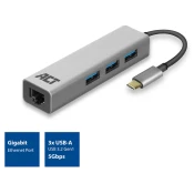 ACT AC7055 USB-C Hub 3 vrata USB A 3.2 z Gigabyte Ethernet siva