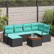 vidaXL vidaXL Vrtna sedežna garnitura z blazino 7 pcs Črna poli ratan, (5000153705)