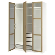 PAX/TONSTAD Garderobni sestav, bela/hrastov furnir steklo, 150x60x236 cm
