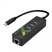 Techly IDATA USB-ETGIGA-3C2 USB-C na RJ45 Gigabit mrežna kartica/adaptér, 3x USB 3.0 hub