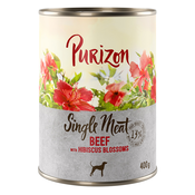 Varčno pakiranje Purizon Single Meat 24 x 400 g - Govedina s cvetovi hibiskusa