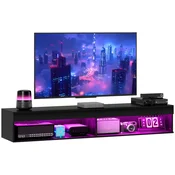 HOMCOM Viseči TV regal do 75 z LED lučkami 16 barv in nastavljivim načinom z daljinskim upravljalnikom, leseni viseči TV regal, 180x40x30 cm, črna
