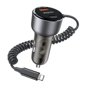 Avtopolnilec Yesido Y57 50W z vgrajenim Lightning kablom in USB-C + USB-A priklopoma - črn