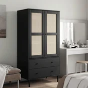 Komoda SENJA crna izgled ratana 90x55x175 cm masivna borovina